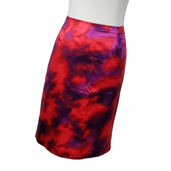 Jones New York Collection size 12 Red & Purple Cotton Silk Blend Skirt - Picture 1 of 7